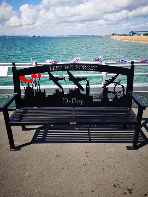 Swift-Cut CNC plasma cutting table - seating bench cut-out of fighter planes flying over London for the Derby War Memorial